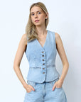 SISTERS POINT GILET FABA-VE L. BLUE DENIM