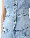 SISTERS POINT GILET FABA-VE L. BLUE DENIM