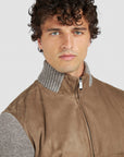 PAUL & SHARK VEST HYBRID ZIP-UP SUEDE WOOL CASHMERE MOONBEAM-FUNGI