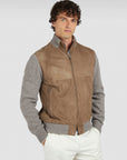 PAUL & SHARK VEST HYBRID ZIP-UP SUEDE WOOL CASHMERE MOONBEAM-FUNGI