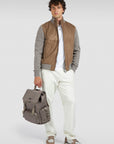 PAUL & SHARK VEST HYBRID ZIP-UP SUEDE WOOL CASHMERE MOONBEAM-FUNGI