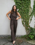 NEO NOIR PANTS SONAR LINEN DARK BROWN