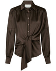 NEO NOIR BLOUSE NAJA SATIN SHIRT DARK BROWN