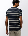 STATE OF ART POLO FIJNGEBREID MET BIOLOGISCH KATOEN MARINE/WIT