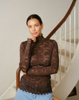 NEO NOIR TOP LIZA LACEFLOWER BLOUSE CHOCOLATE BROWN