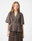 NEO NOIR BLOUSE EVIENNE S VOILE TOP DARK BROWN