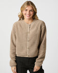 NEO NOIR VEST LIMO FLUFFY KNIT CARDIGAN DARK SAND