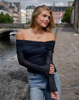 NEO NOIR BLOUSE ADDIE MESH TOP DARK NAVY