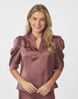 NEO NOIR BLOUSE ROELLA HEAVY SATEEN DARK ROSE