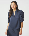 NEO NOIR BLOUSE ROELLA HEAVY SATEEN MIDNIGHT BLUE