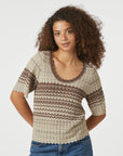 NEO NOIR TOP MEIKO STITCH KNIT T-SHIRT BROWN