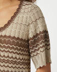 NEO NOIR TOP MEIKO STITCH KNIT T-SHIRT BROWN