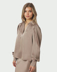 NEO NOIR BLOUSE ROSSLYN HEAVY SATEEN DARK TAUPE