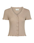 NEO NOIR TOP ESLA FRILL KNIT TEE SAND