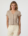 NEO NOIR TOP ESLA FRILL KNIT TEE SAND