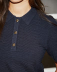 NEO NOIR TOP SOKO WAVE KNIT POLO TEE MIDNIGHT BLUE
