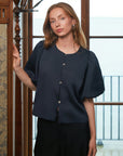 NEO NOIR BLOUSE AISA DULL SATIN NAVY