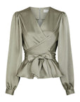 NEO NOIR BLOUSE RISTA HEAVY SATEEN SMOKE GREEN