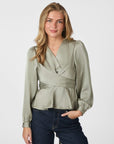 NEO NOIR BLOUSE RISTA HEAVY SATEEN SMOKE GREEN