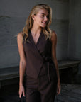 NEO NOIR GILET SAMARA MELANGE WAISCOAT BROWN