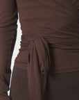 NEO NOIR TOP NIA JERSEY WRAP BLOUSE CHOCOLATE BROWN