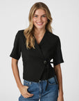 NEO NOIR TOP SIMMO EYELET BLOUSE BLACK