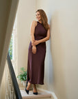 NEO NOIR JURK CELINIE HEAVY SATEEN DRESS BURGUNDY