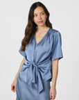 NEO NOIR TOP CASADIA HEAVY SATEEN BLOUSE SMOKE BLUE