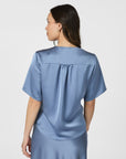 NEO NOIR TOP CASADIA HEAVY SATEEN BLOUSE SMOKE BLUE