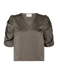 NEO NOIR BLOUSE ELBA HEAVY SATEEN WARM GREY BROWN