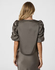 NEO NOIR BLOUSE ELBA HEAVY SATEEN WARM GREY BROWN