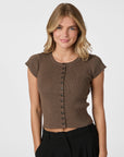NEO NOIR TOP TODDA KNIT TEE BROWN MELANGE