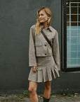 NEO NOIR ROK LAURINA HERRINGBONE SKIRT DUSTY BROWN