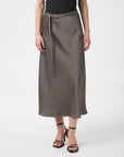 NEO NOIR ROK INNELL HEAVY SATEEN SKIRT WARM GREY
