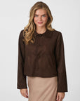 NEO NOIR JAS NILO FAUX SUEDE JACKET DARK BROWN