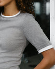NEO NOIR T-SHIRT FAUNA DOUBLE KNIT TEE LIGHT GREY MELANGE