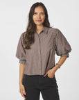 NEO NOIR BLOUSE ETTA SOFT STRIPE STONE SHIRT BROWN