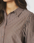 NEO NOIR BLOUSE ETTA SOFT STRIPE STONE SHIRT BROWN
