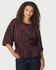 NEO NOIR BLOUSE ANNEGRET HEAVY SATEEN BURGUNDY