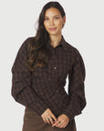 NEO NOIR BLOUSE NEOELLA CHECK SHIRT DARK BROWN