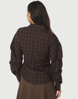 NEO NOIR BLOUSE NEOELLA CHECK SHIRT DARK BROWN