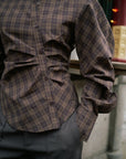 NEO NOIR BLOUSE NEOELLA CHECK SHIRT DARK BROWN