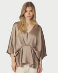 NEO NOIR BLOUSE RIVINA HEAVY SATEEN DARK TAUPE