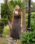 NEO NOIR JURK SAFINAN LINEN CONTRAST DRESS DARK BROWN