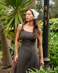 NEO NOIR JURK SAFINAN LINEN CONTRAST DRESS DARK BROWN