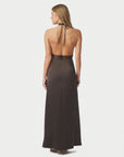 NEO NOIR JURK JASINE HEAVY SATEEN DRESS DARK BROWN