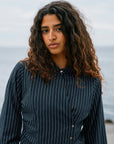 NEO NOIR BLOUSE FENLI SLIM STRIPE SHIRT NAVY