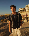 WAX LONDON OVERHEMD TELLARO SS SHIRT RETRO EMBROIDERY BLACK/ECRU