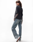 CATWALK JUNKIE T-SHIRT LOOSE FIT WITH ZEBRA MESH SLEEVES FADED DARK GREY