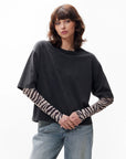 CATWALK JUNKIE T-SHIRT LOOSE FIT WITH ZEBRA MESH SLEEVES FADED DARK GREY